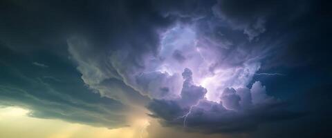 A stormy sky with lightning and clouds photo