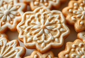 A close up of cookies with white icing photo