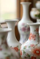Many vases are lined up on a table photo