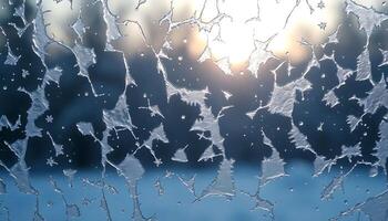 A frosty window with the sun shining through it photo