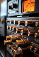 close up of a radio with a clock on it photo