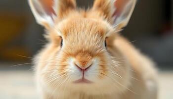 A close up of a rabbit with its ears up photo