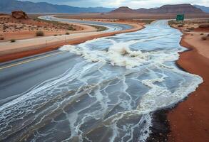 road that has water coming out of it photo