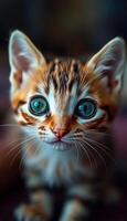 A small kitten with big eyes looking at the camera photo