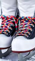 pair of ice skates with colorful laces on them photo