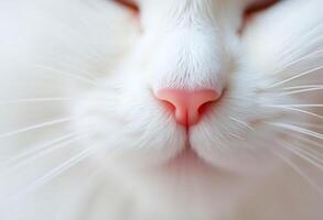 A close up of a white cat's nose photo