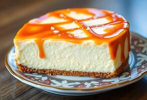 piece of cheesecake on a plate on a table photo