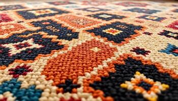 A close up of a colorful rug with a pattern photo