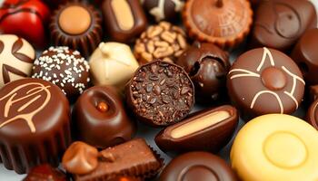 pile of assorted chocolates sitting on top of a table photo