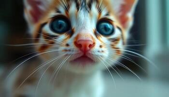 A close up of a cat with big blue eyes photo
