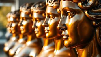 row of golden buddha statues sitting next to each other photo
