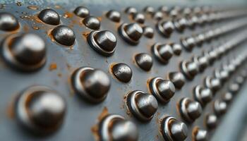 close up of a metal surface with lots of rivets photo