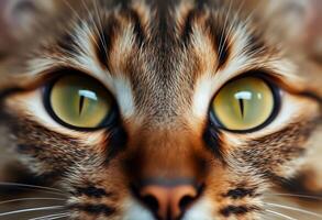 A close up of a cat's face with big yellow eyes photo