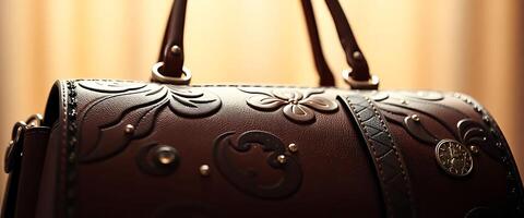brown purse with a decorative design on it photo