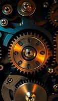 A close up of a clockwork mechanism photo