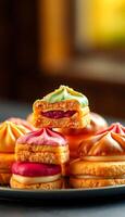 close up of a plate of pastries on a table photo
