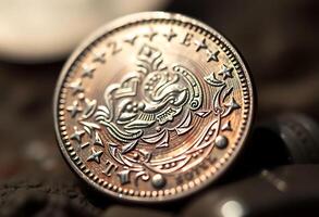 close up of a coin on a table photo