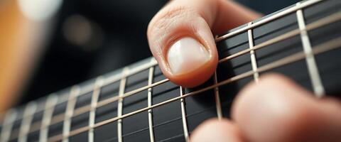 A person's hand is playing an acoustic guitar photo