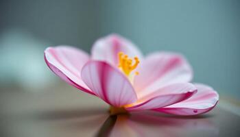 pink flower sitting on top of a table photo