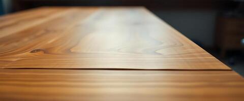 close up of a wooden table with a blurry background photo
