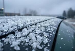 car covered in ice on a cold day photo