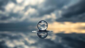 glass ball floating on top of a body of water photo