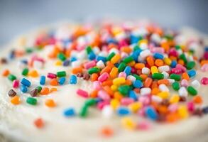 close up of a cake with sprinkles on it photo