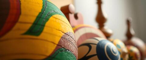 close up of a row of colorful vases photo