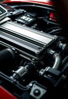 close up of a car engine with a cell phone photo