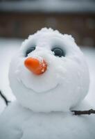 close up of a snowman made of snow photo