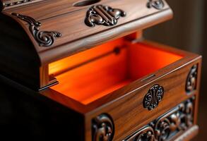 close up of a wooden box with a drawer photo