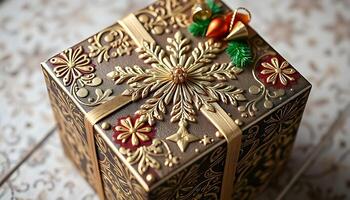 decorative box with a bow on top of it photo