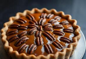 pecan pie on a plate on a table photo