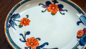 A plate with a colorful flower design on it photo
