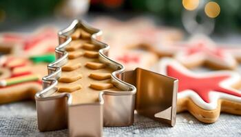 close up of a cookie cutter and a christmas tree photo