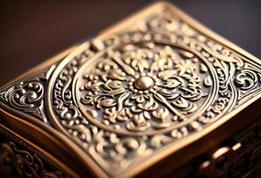 close up of a gold playing card case photo