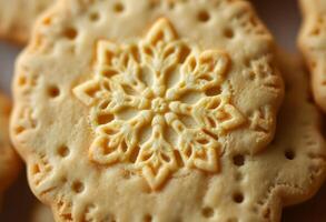 A close up of a cookie with a snowflake design photo