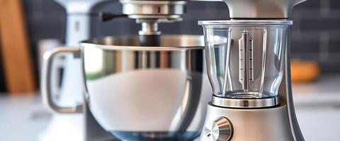 silver blender sitting on top of a counter photo
