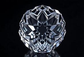 crystal ball on a reflective surface with a black background photo