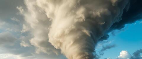 A large tornado is seen in the sky photo