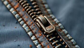 close up of a zipper on a piece of fabric photo