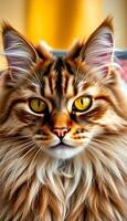 A cat with yellow eyes is looking at the camera photo