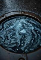 manhole cover with water on it photo