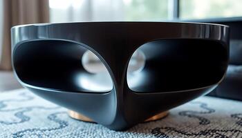 modern black coffee table sitting on top of a rug photo