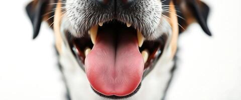 A dog with its mouth open and its tongue out photo