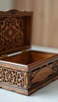 ornate wooden box with a name on it photo