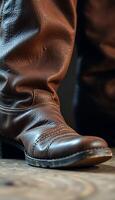 A close up of a pair of brown leather boots photo