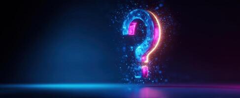 The glowing question mark symbolizing curiosity and mystery in digital art. photo