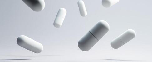 The floating white capsules in an elegant and modern abstract setting. photo
