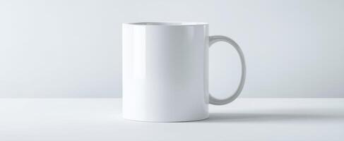 The White Mug on a Clean Minimalist Surface for Branding Purposes photo
